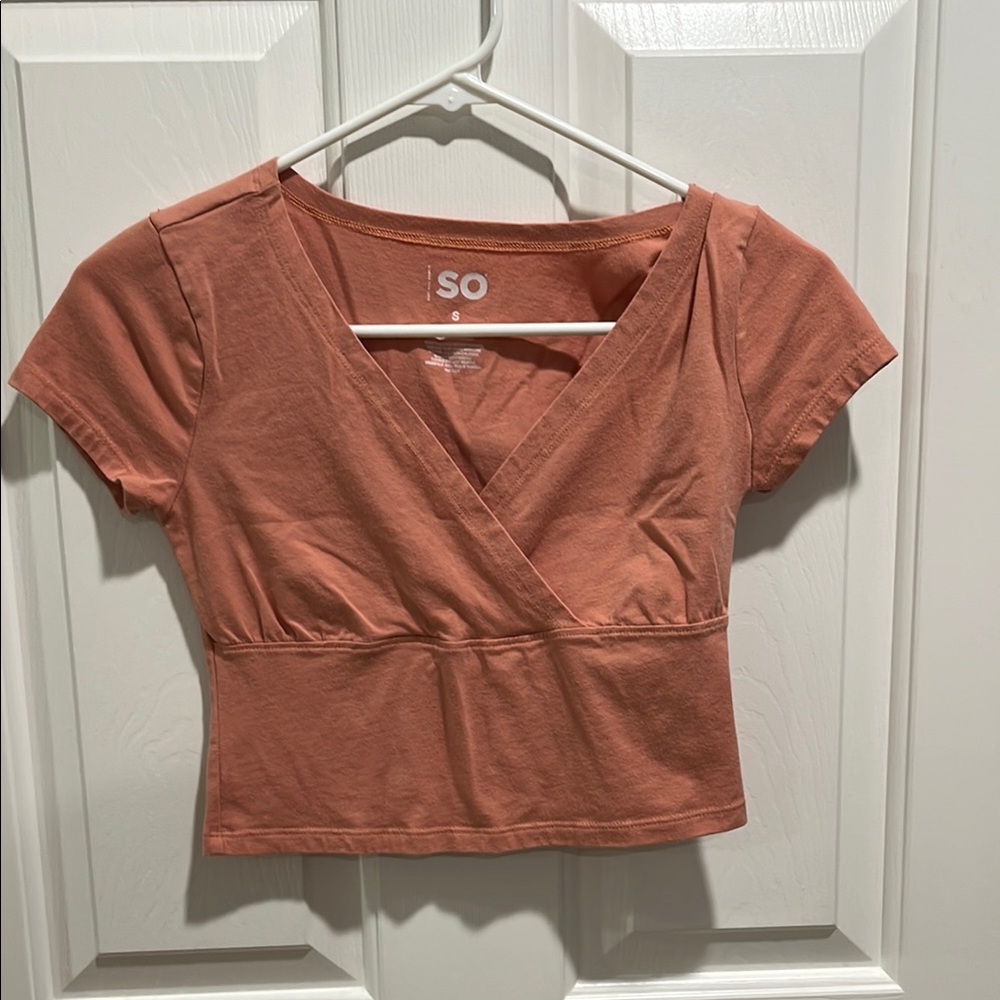 SO Orange Pink Crop Wrap Blouse
